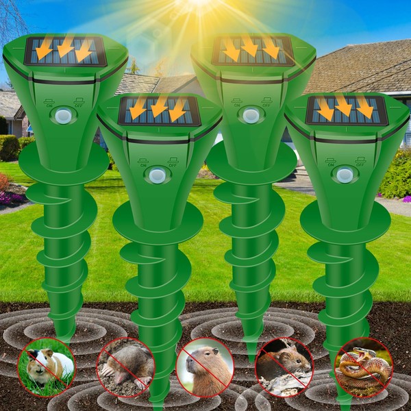 Solar Mole Repellent Ultrasonic, Vole Repeller with 3 Modes &