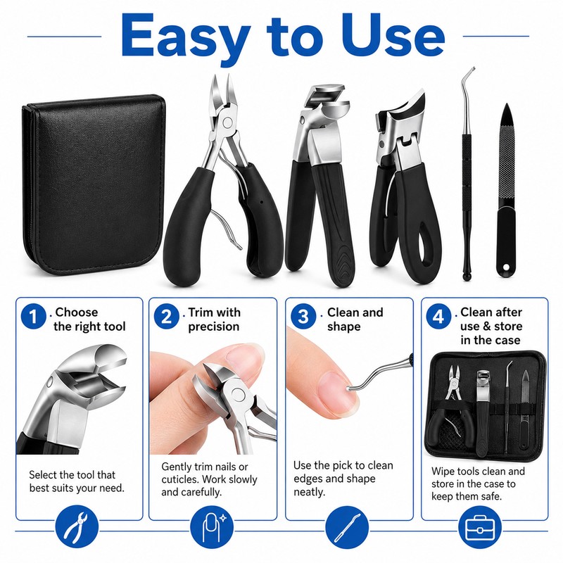 5-Piece Ingrown Toenail Tool Kit for Thick Nails – Curved