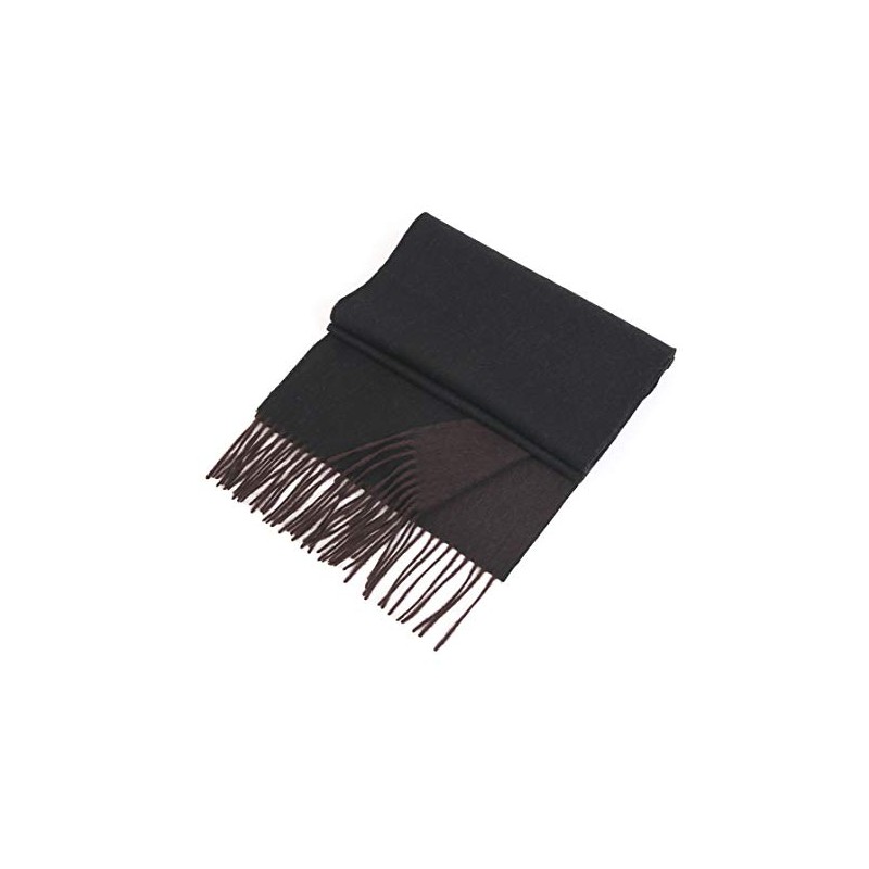Prettystern Unisex 2-Colour Cashmere Reversible Fringe Scarf, Black-Brown Brown F11