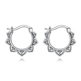 AXELUNA Lotus Hoop Earrings for Women Petal Floral Flower Drop Dangle Earrings Sterling Silver Yoga Hook Earrings Bali Boho Style Jewelry Gifts for Mother Woman