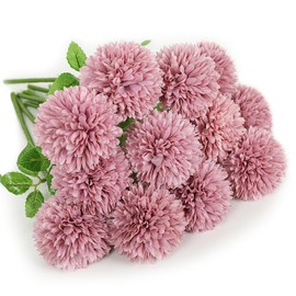 Floweroyal 12pcs Artificial Chrysanthemum Ball Flowers Silk Hydrangea Bridal Wedding Bouquet for Home Garden Party Office Coffee House Decoration (Purple)