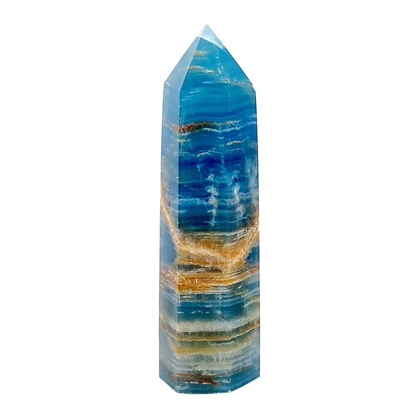 3.5" Blue Onyx Calcite Natural Crystal Quartz Tower Healing Wand Stone Point Faceted Prism Carved Stone Figurine Meditation Therapy (Blue Onyx)