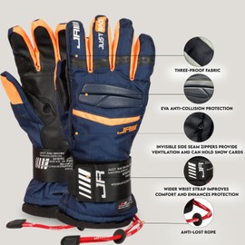 JRZHX Waterproof Gloves Women & Men with Quadruple Layer Protection, Thinsulate Insulation & EVA Anti-Collision, Breathable & Warm, Snow Stopper Wristband, Anti-Lost Rope & Zippered Pockets (Blue)
