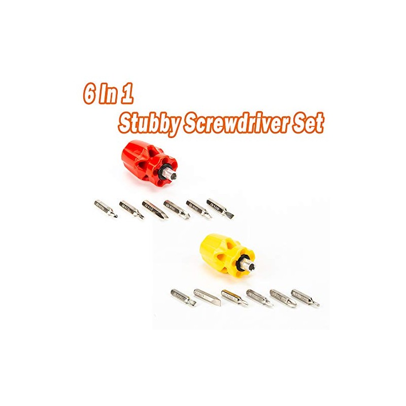6 in 1 Stubby Screwdriver Handle Set Multi-Tool Chrome Vanadium