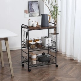 Walnut 3-Tier Modern Kitchen Trolley Versatile Portable Storage with Eco-Friendly Metal and Plastic Basket Drawers Iron Framecolor: default Color
