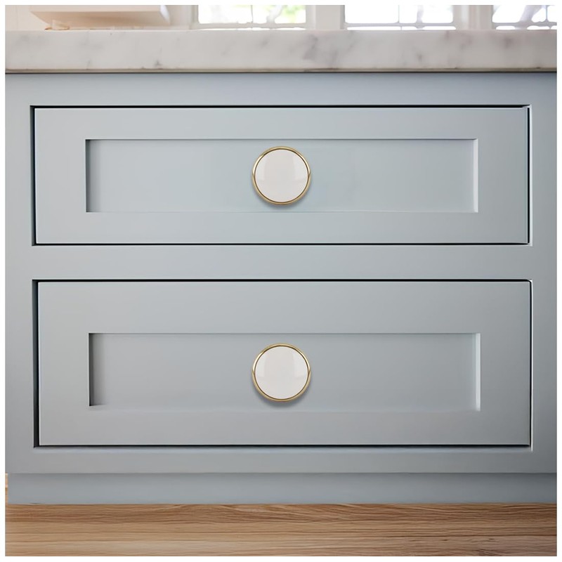 BRIXWELL BXB6255WH3-XCP10 Dual Tone Round Kitchen Cabinet Knob 1-1/4" Dia