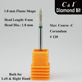 C & I Diamond Nail Drill Bit Flame Shape E-File Professional Cuticle Clean Drill Bit Enhanced Diamond Powder Plus Tungsten Carbide Shank 3/32" (1.8mm, Coarse C)