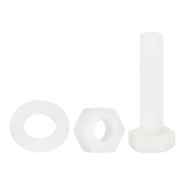 sourcing map 300 Pcs/100 Sets Nylon Hex Bolts, M6 x 25mm Plastic Full Threaded Hex Head Screws Bolts and Nuts with Flat Washers for Machinery Electronics Industrial Accessories, White