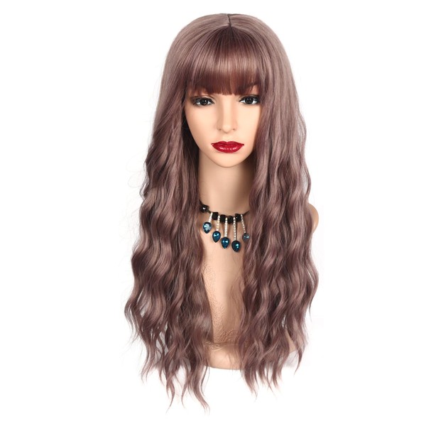 Chisu Glueless Long Wavy Synthetic Hair Wig with Bangs 26