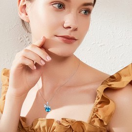 SLIACETE 925 Sterling Silver Birthstone Cat Necklace for Women Girls Cute Kitten Cat Holding Birthstone Pendant Necklaces Cat Jewelry Gifts for Cat Lovers, December Birthstone