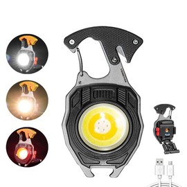HELINYAN Keychain Portable COB Flashlight,Multifunction LED Pocket Light,Rechargeable Emergency Lighting,7 Modes Magnet Screwdriver Bottle Opener Water Resistant for Camping Hiking Fishing Car Repair