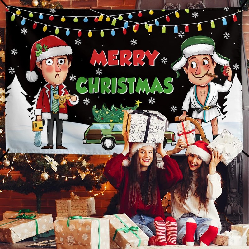 Funny Christmas Banner Happy Xmas Backdrop Sign Winter Xmas Decor