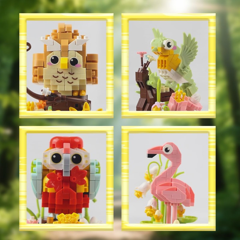 Insgen 4 Bird & Flower Micro Brick Model Sets with