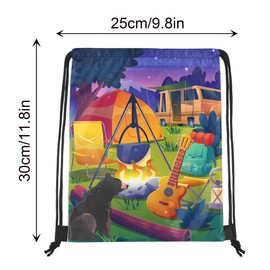 12 Pcs Camping Theme Drawstring Non-Woven Bags Cartoon Drawstring Bag Organizer Great for Travel, Fitness and Daily Use, 3 Design