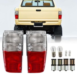 USR 84-89 4Runner Tail Light - WITH 4 LED Bulbs UPGRADES - Red/Clear Rear Tail Lamps Set (Left + Right) - Compatible with 1984-1988 Toyota Pickup Truck 2WD/4WD & 1984-1989 4 Runner SUV 1st Generation