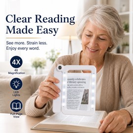 4X LED Handheld Magnifier for Reading – Rectangular Full-Page Magnifying Glass for Books & Newspapers