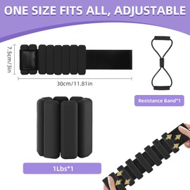 Adjustable Wrist and Ankle Weights for Men & Women - 1LB Weighted Training for Hands & Feet & Leg with Resistance Bands for Pilates, Strength, Running, Dancing, Yoga and Fitness （1Pcs Black）