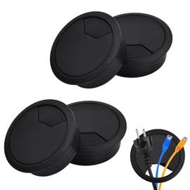 Pack of 4 Cable Grommet Desk, 50 mm/60 mm Cable Pass Desk, Cable Grommet, Round Cable Grommet Table for Table, Office, Worktops (Black) (50 mm)