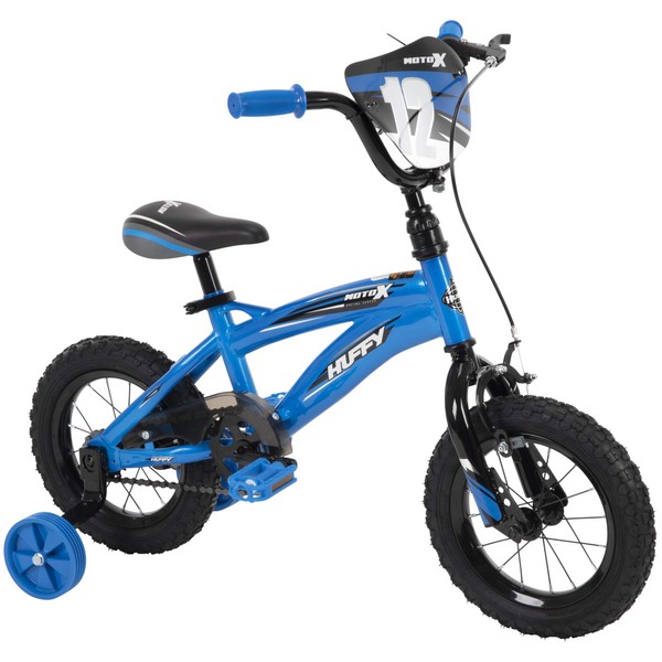 Huffy Moto X 12 Inch Kid’s Bike with Training Wheels, Quick Connect Assembly, Blue