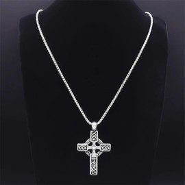 Fantasy Forge Jewelry Medieval Celtic Cross Necklace Mens Womens Silver Stainless Steel Irish Crucifix Pendant
