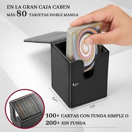 Firejoy Cajas de Cartas, Paquete de 2 Caja de Almacenamiento de Tarjetas, Caja Piel Premium para Tarjetas con Forro Suave para Más de 200+ Tarjetas para MTG/TCG/CCG/Yugioh. (Negro y Azul)