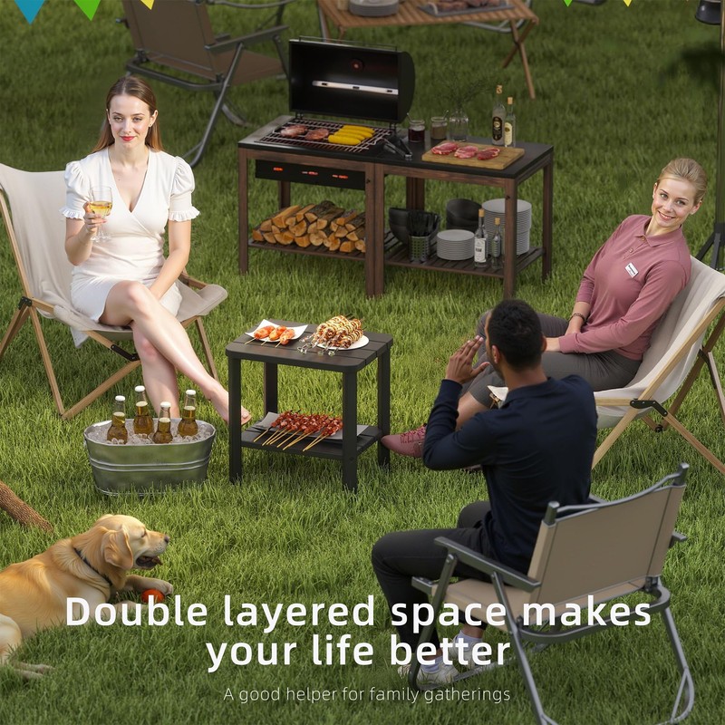 EasyUp Outdoor Side Table & End Table, 2-Tier Waterproof Resin