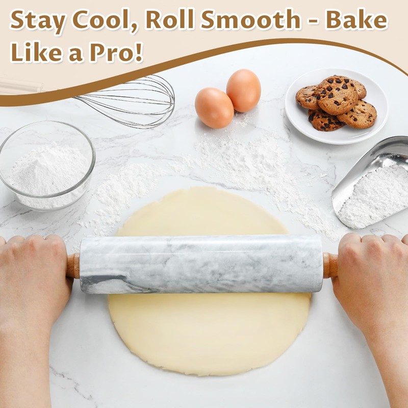 Gymdin 18.9-inch Marble Rolling Pin with Wooden Handles & Base