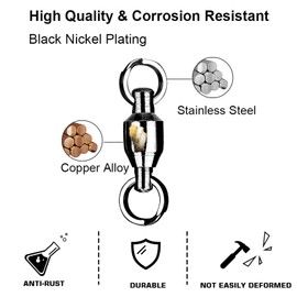 9Tong Bearing Reels Fishing Swivels Freshwater High Strength Fishing Swivels Steel Ball Stainless Steel Bearing Swivel Saltwater Black Nickel 25pcs 9lbs