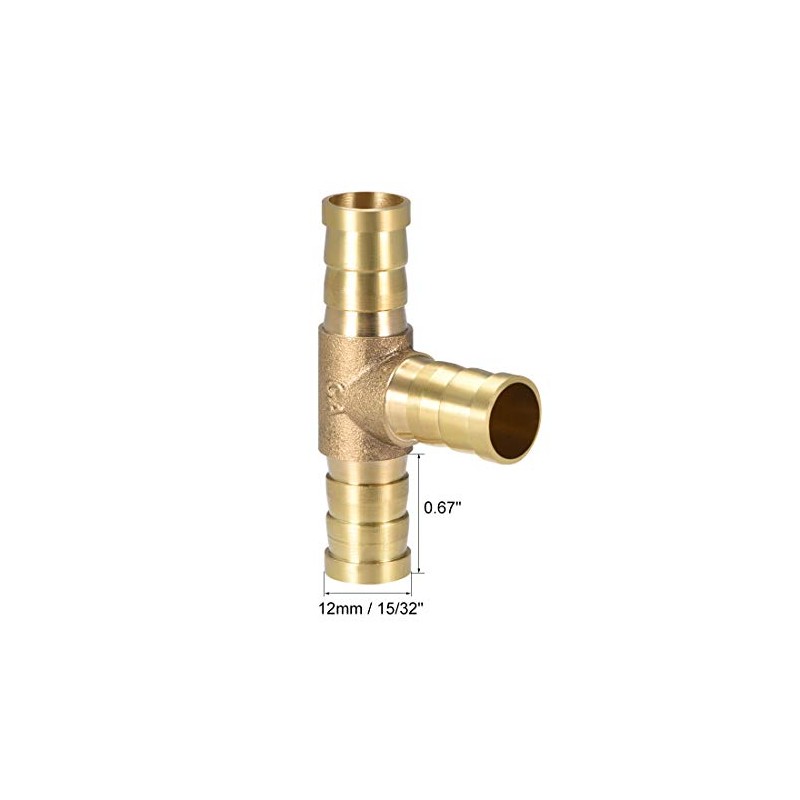 sourcing map 12mm or 1/2" ID Brass Barb Splicer Fitting,T-Shaped