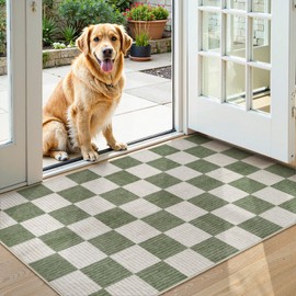 LIVEBOX 3x5 Washable Area Rug Checkered, Non-Slip Small Entryway Rug Green Farmhouse Neutral Classic Geometric Boys Rug for Bedroom Room Low-Pile Carpet for Indoor Kitchen Bathroom(Green 3'x5')