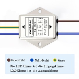 Pack of 2 EMI Filter, CW1B-10A-L(040) Single-Phase Filter, 250 V Electromagnetic Interference Filter, for Suppressing Continuous and Intermittent Pulse Interference