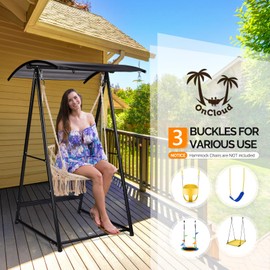 ONCLOUD Hammock Chair Stand, Heavy Duty Steel Stand with Canopy, 660 LBS Weight Capacity, Weatherproof Hammock Stand for Patio, Garden, Indoor