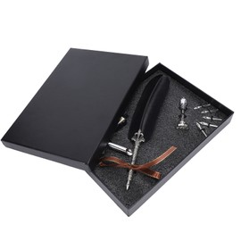 Quill Pen Set Feather Writing Dip Pen Stamp Students Teacher Antique Calligraphy Vintage GiftBlack