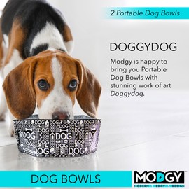 MODGY Collapsible Dog Food Bowl Dish, Reusable, Plastic Travel Size, Portable Container, Camping, Hiking, Car, Road Trip Essential, Cute Pattern, Doggy Dog, Pack of 2