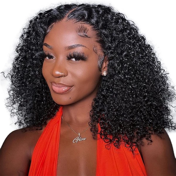 MSGEM 180 Density Kinky Curly Lace Front Wigs Human Hair 14 Inch MSGEM 13 x 4 Brazilian Kinky Curly Glueless Lace Front Wigs for Black Women Pre Plucked with Baby Hair Natural Colour