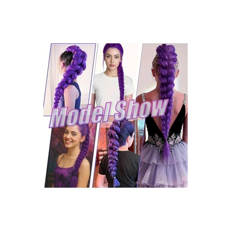 Purple Braided Ponytail Hair Extension, Claw Clip in Synthetic Braid