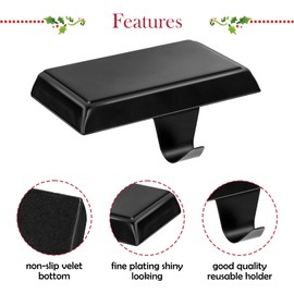 Christmas Stocking Holders, Mantel Christmas Stocking Hangers, Metal Hanging Hooks Stocking Holders Bases for Fireplace Xmas Holiday Decoration（Black of 1）