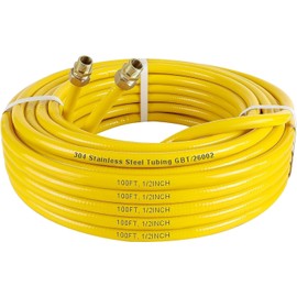 100FT 1/2" CSST Gas Line 1/2in Natural Flexible Gas Line with 2 Male Adapter Fittings, CSST Corrugated Stainless Steel Gas Tubing Pipe Kit for Stove Dryer Heater Gas Propane (100FT)
