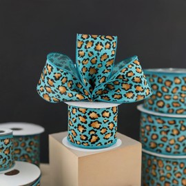 Craig Bachman 2.5" Metallic Leopard Print Ribbon: 10 Yards (Light Teal) Craft Floral Arrangement Gift Wrapping Wired Edge Ribbon
