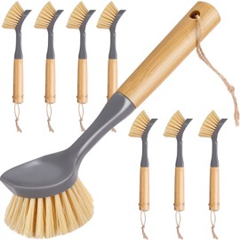 Mimorou Bamboo Handle Dish Brush Set, 8 Pieces, Ideal for Cleaning Dishes, Pans, Pots, Lids, Sink, Stoves, Kitchen Utensils, Tabletops, Bathtub, Washing Basin, Cars