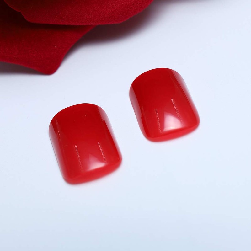 TseenYi Artificial Nails Cherry Red Solid Color Square Full Cover