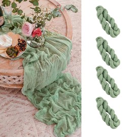 Abnaok Set of 4 Table Runners Green 90 x 300 cm Cheese Cloth Table Runner Muslin for Wedding Arch Wedding Bridal Shower Birthday Party