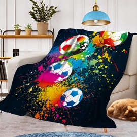 Football Motif Cuddly Blanket, Warm and Fluffy Children's Football Blankets, Flannel Blanket, Microfibre Couch Blanket, Room Decoration (Football A, 150 x 200 cm)