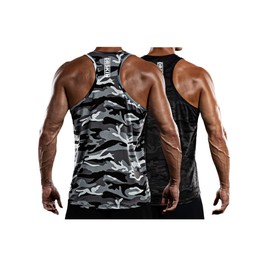 DRSKIN Men's 2 Pack Dry Fit Y-Back Muscle Tank Tops Sleeveless Gym Bodybuilding Training Athletic Workout Cool Shirts (BTF-TA-(MGY,MBB), S)