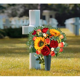 MUVIC Artificial Cemetery Flowers for Outdoor Grave Decorations，Memorial Flower- Realistic Sunflower Rose - Sympathy Bouquet