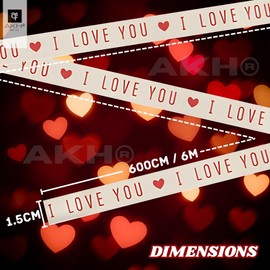 AKH® I Love You Ribbon | 6M x 1.5CM | Romantic Satin Valentine's Day Ribbon for Gift Wrapping, Valentine's Day, Weddings & Special Occasions | Heart Pattern Decorative Ribbon for Gifts, Crafting & DIY