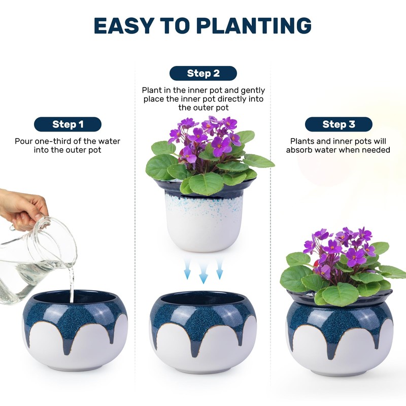 LITUDISO African Violet Pots, 6 Inch Self Watering Pots for
