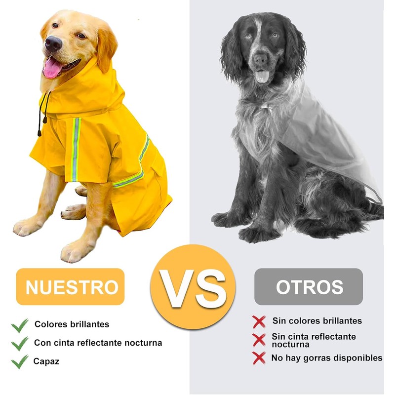 Impermeable para Perros con Capucha con Rayas Reflectantes，Ajustable，Resistente al Agua,