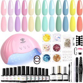 Modelones Gel Nail Kit - 12 Colors Pink Macaron Candy Colors Gel Nail Polish Set with Lamp Starter Kit, Glossy & Matte Top and Base Coat, Manicure Tools for Beginner DIY at Home