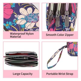 AdiStylinno Women's Large Capacity Polyester Purse Waterproof Exquisite Prints Purse with 3 Compartments and Zips for Women, a, Casual